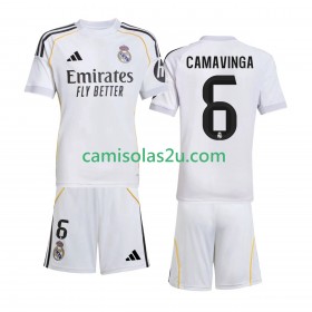 Camisolas de futebol Real Madrid Camavinga 6 Criança Equipamento Principal 2025/26 Manga Curta